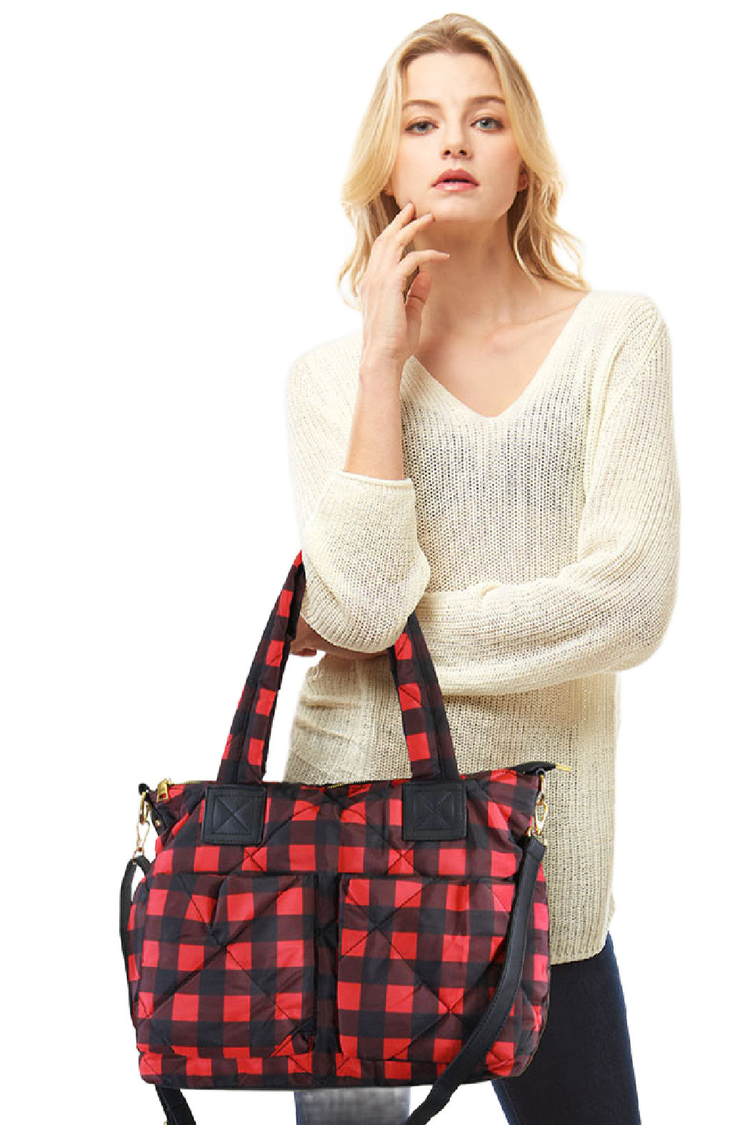 Quilted Buffalo Plaid Tote