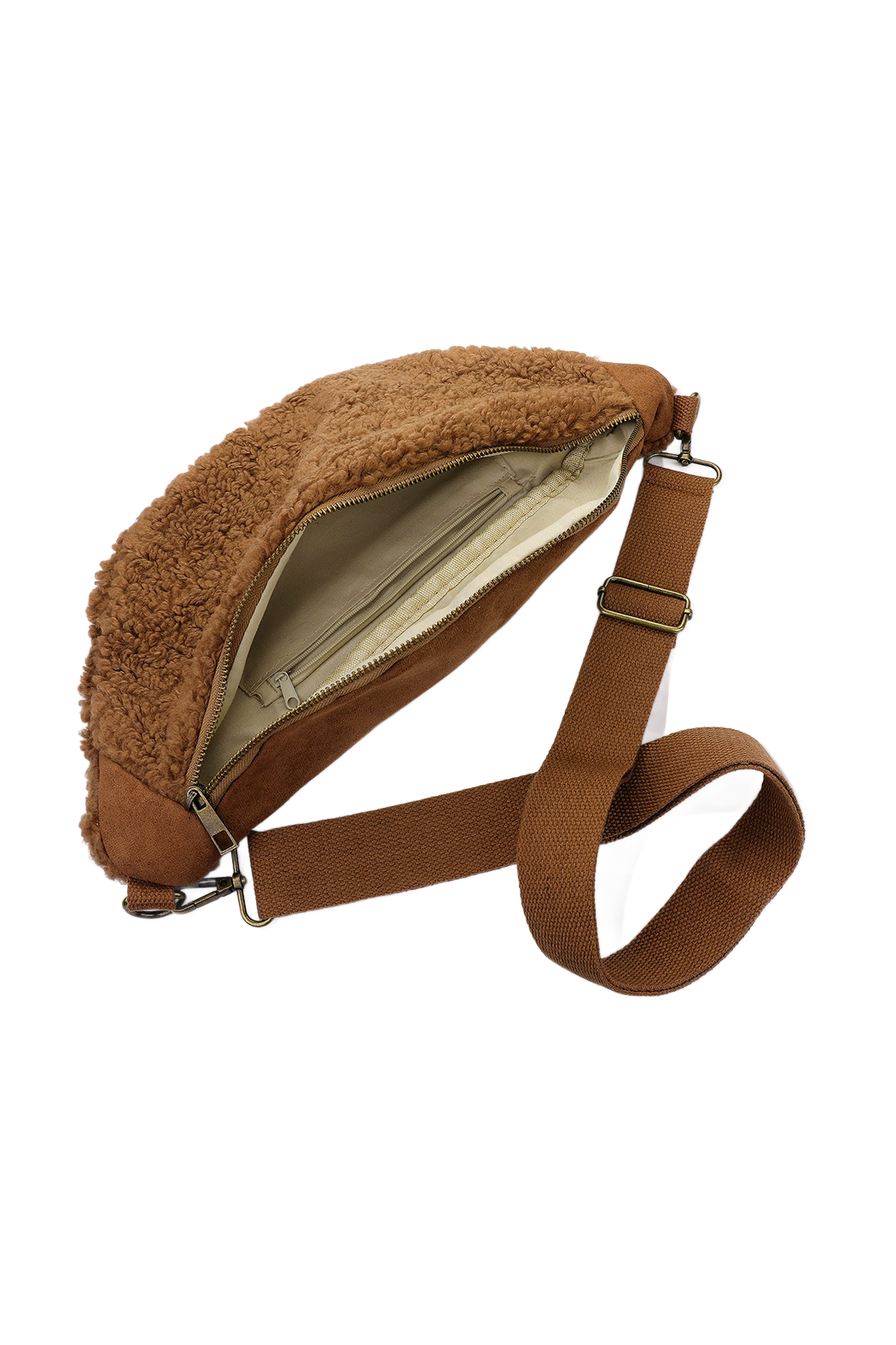 Upcycled Cognac Sherpa Suede Sling Bag