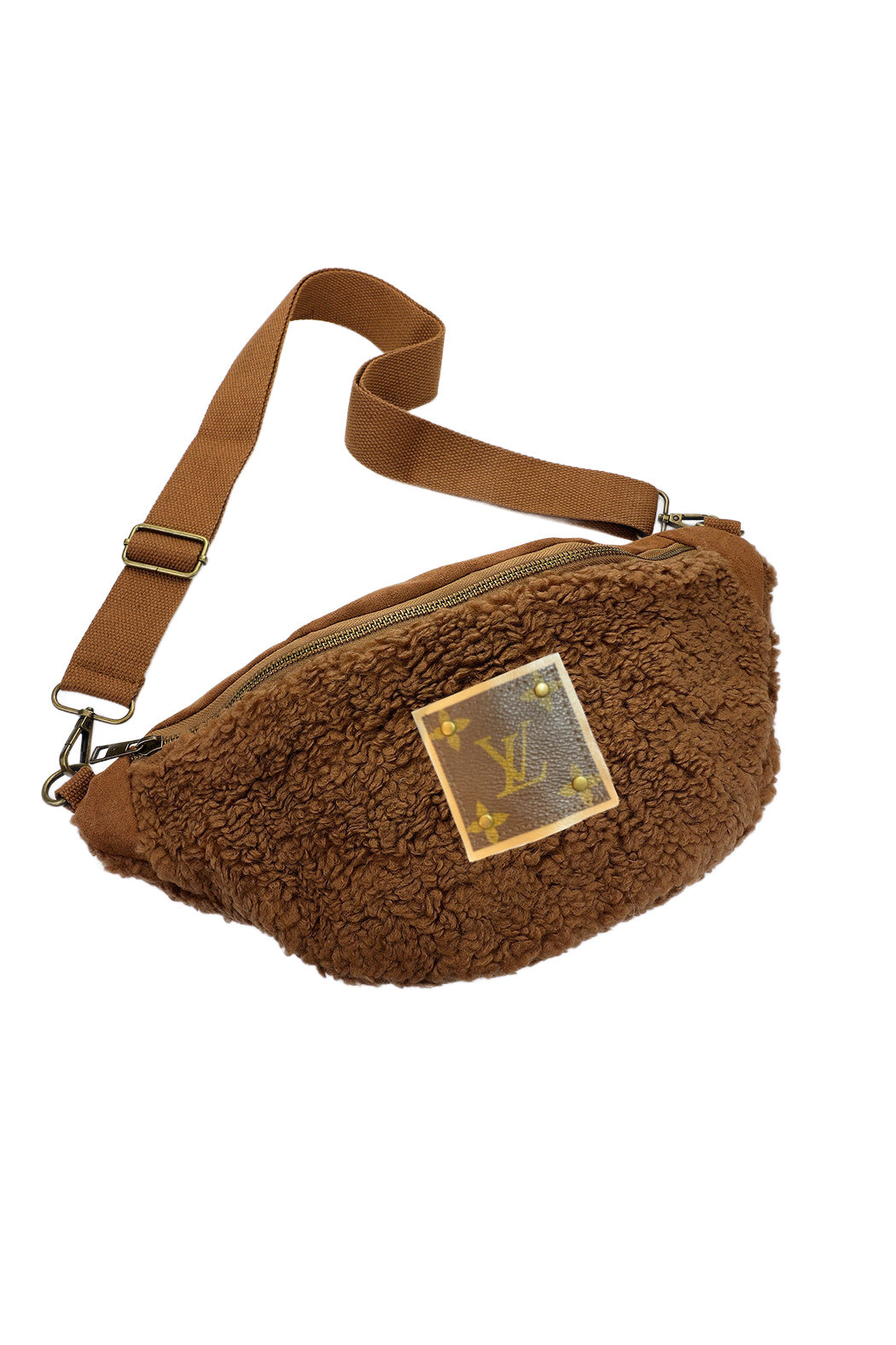 Upcycled Cognac Sherpa Suede Sling Bag