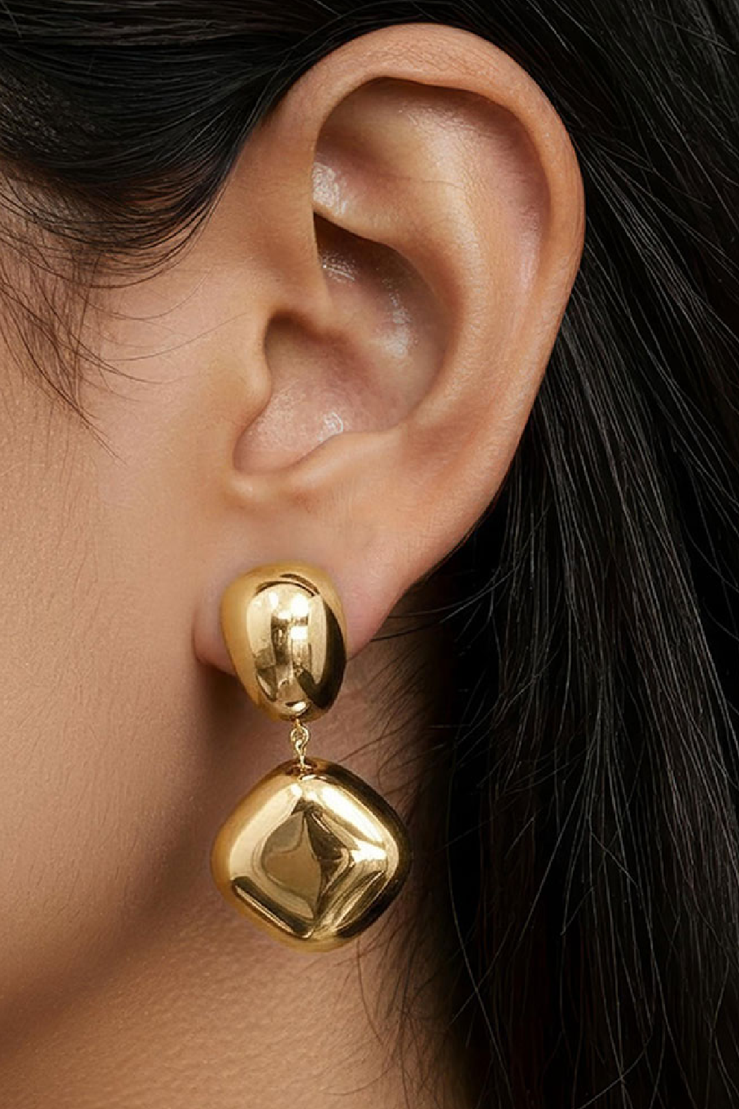 Gold Plated Stainless Steel Pebble Earrings
