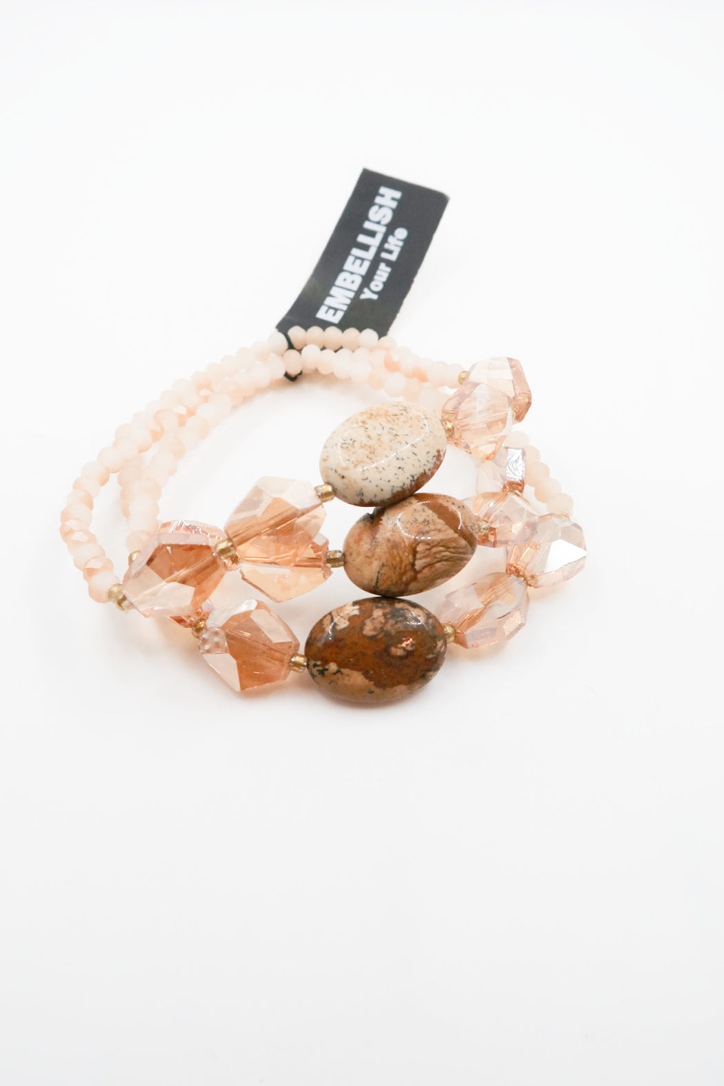 Set of 3 Stone and Crystal Stretch Bracelet
