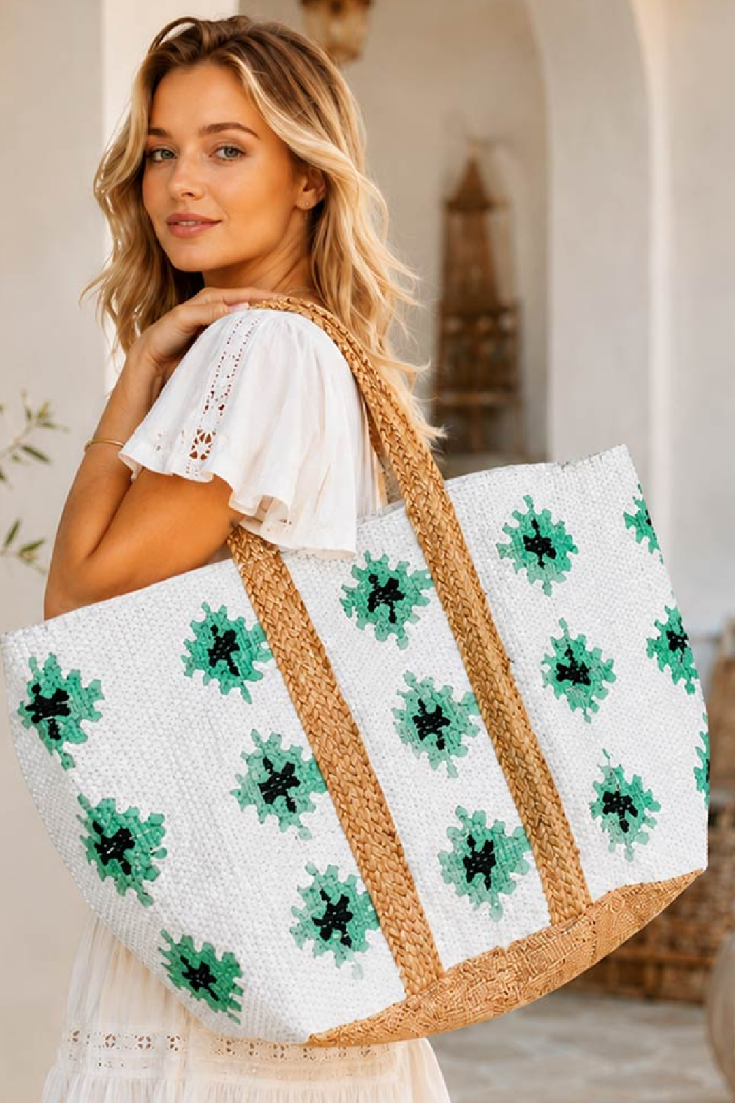 Starburst Cotton and Straw Tote