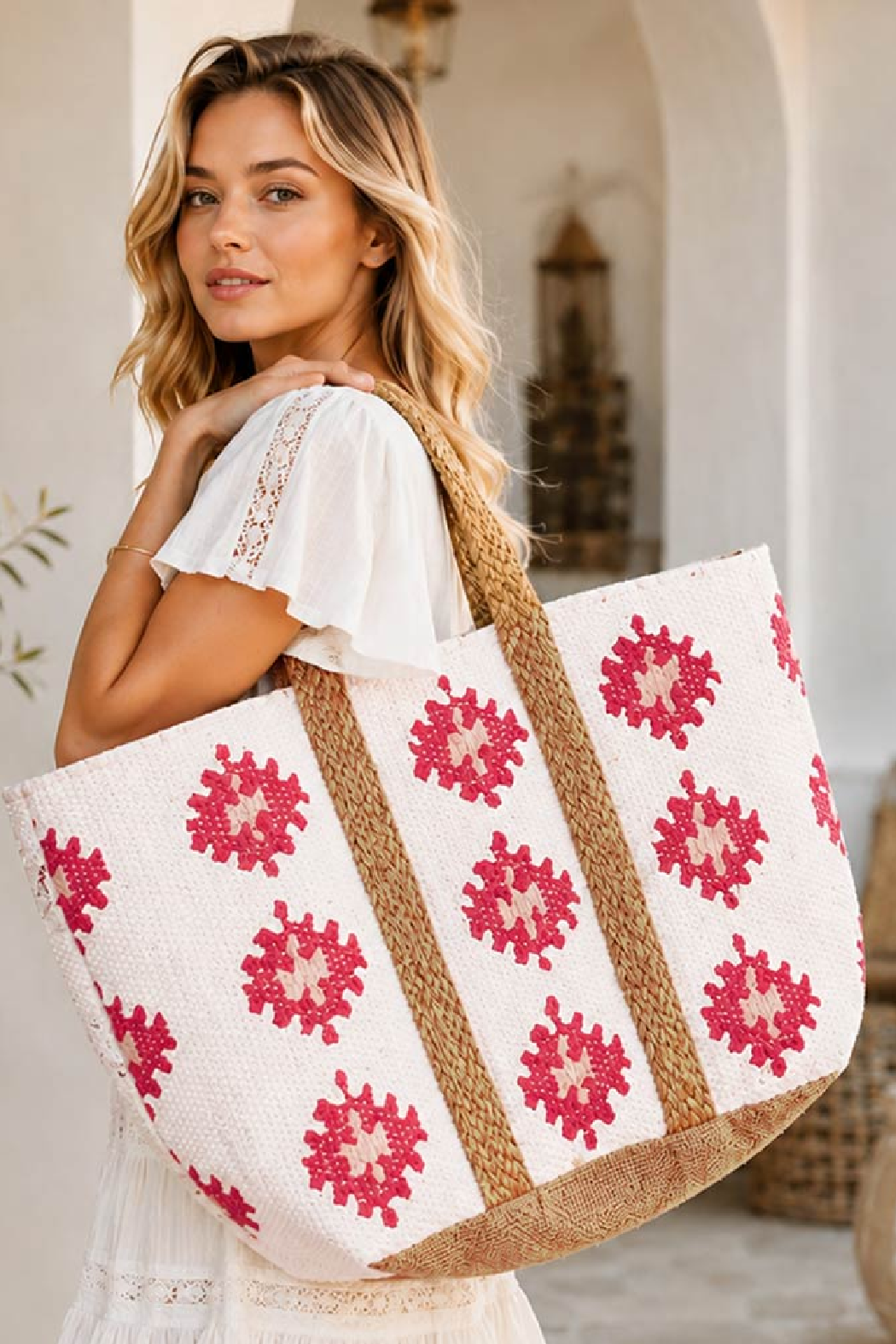 Starburst Cotton and Straw Tote