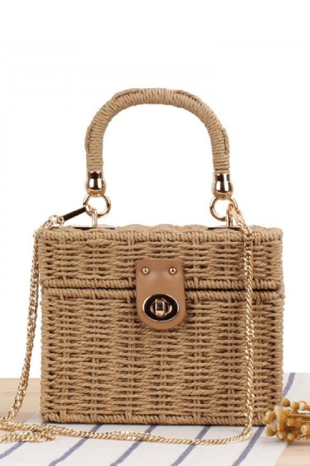 Straw Basket Weave Satchel Crossbody Bag