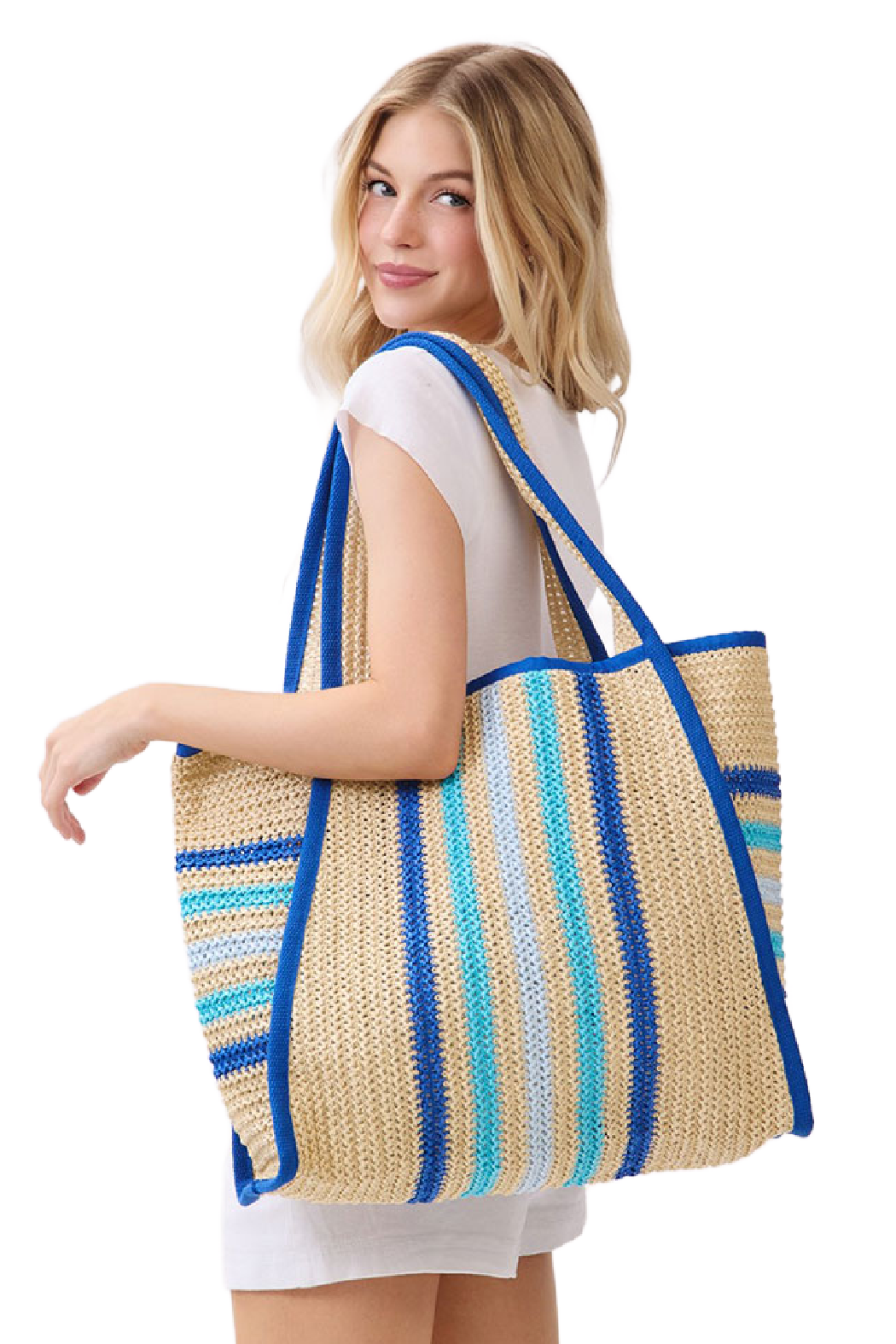 Striped Straw Tote Bag