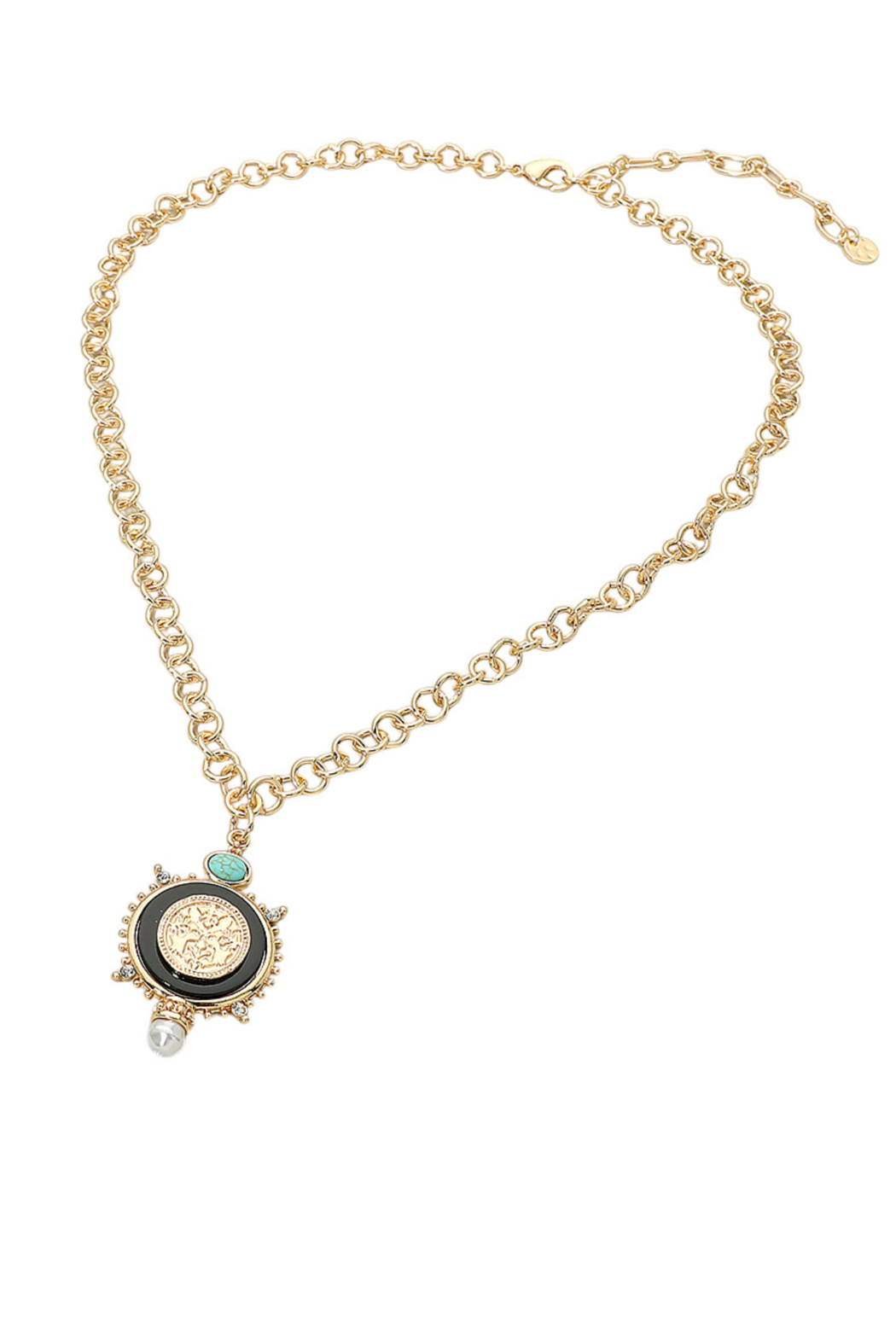 Pearl and Turquoise Coin Necklace