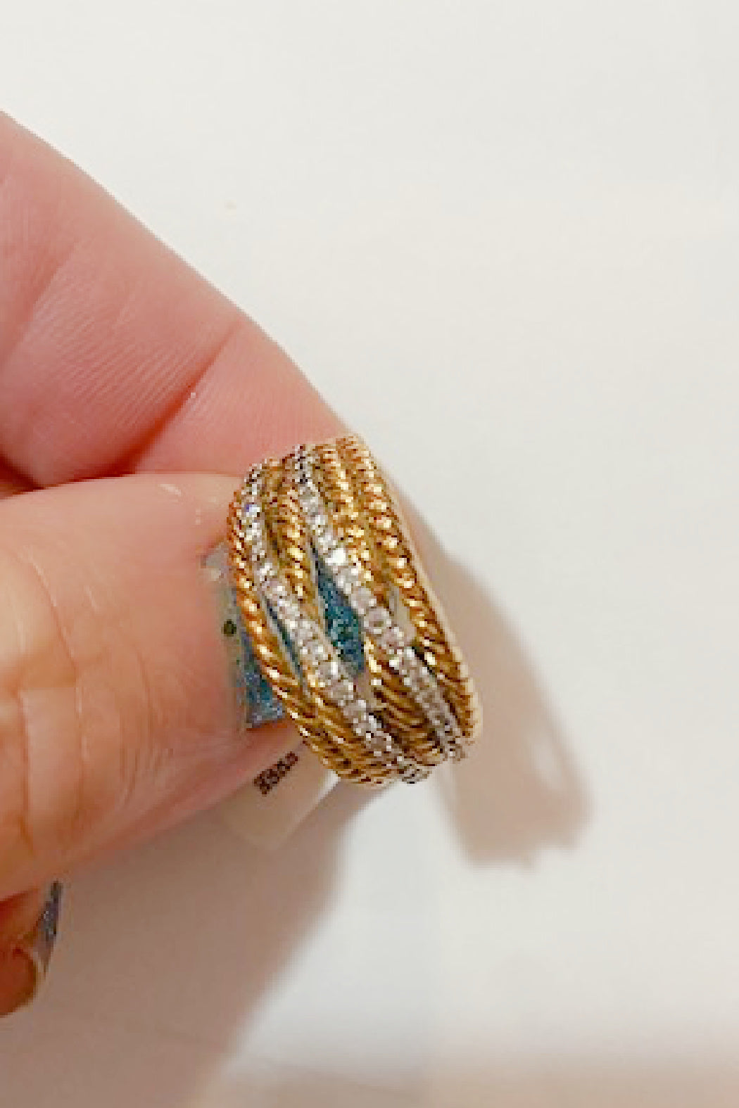 Twisted Gold and Cz Rows Ring