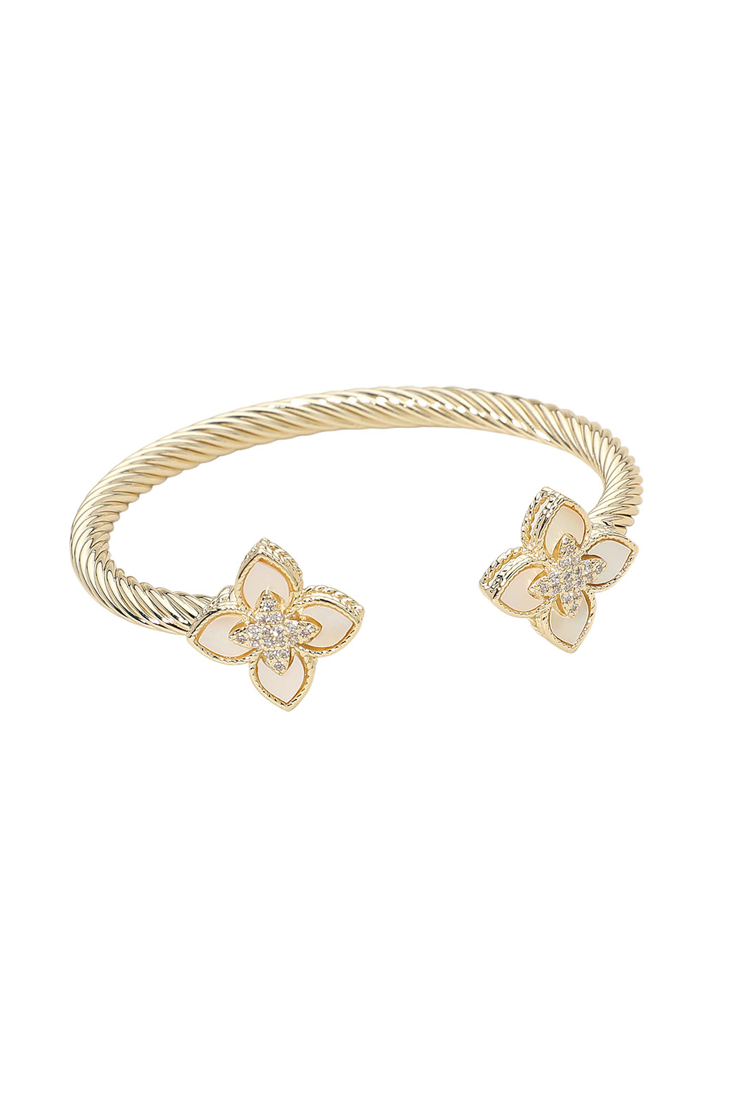 Gold Plated Mother of Pearl and Cz Cuff Bracelet