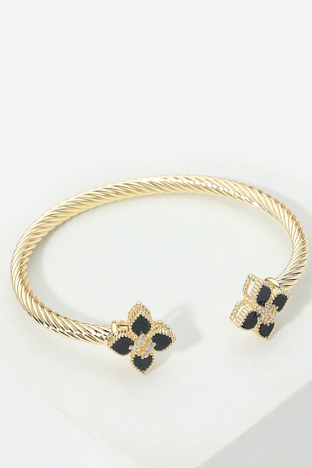 Gold Plated Black Clover Cuff Bracelet