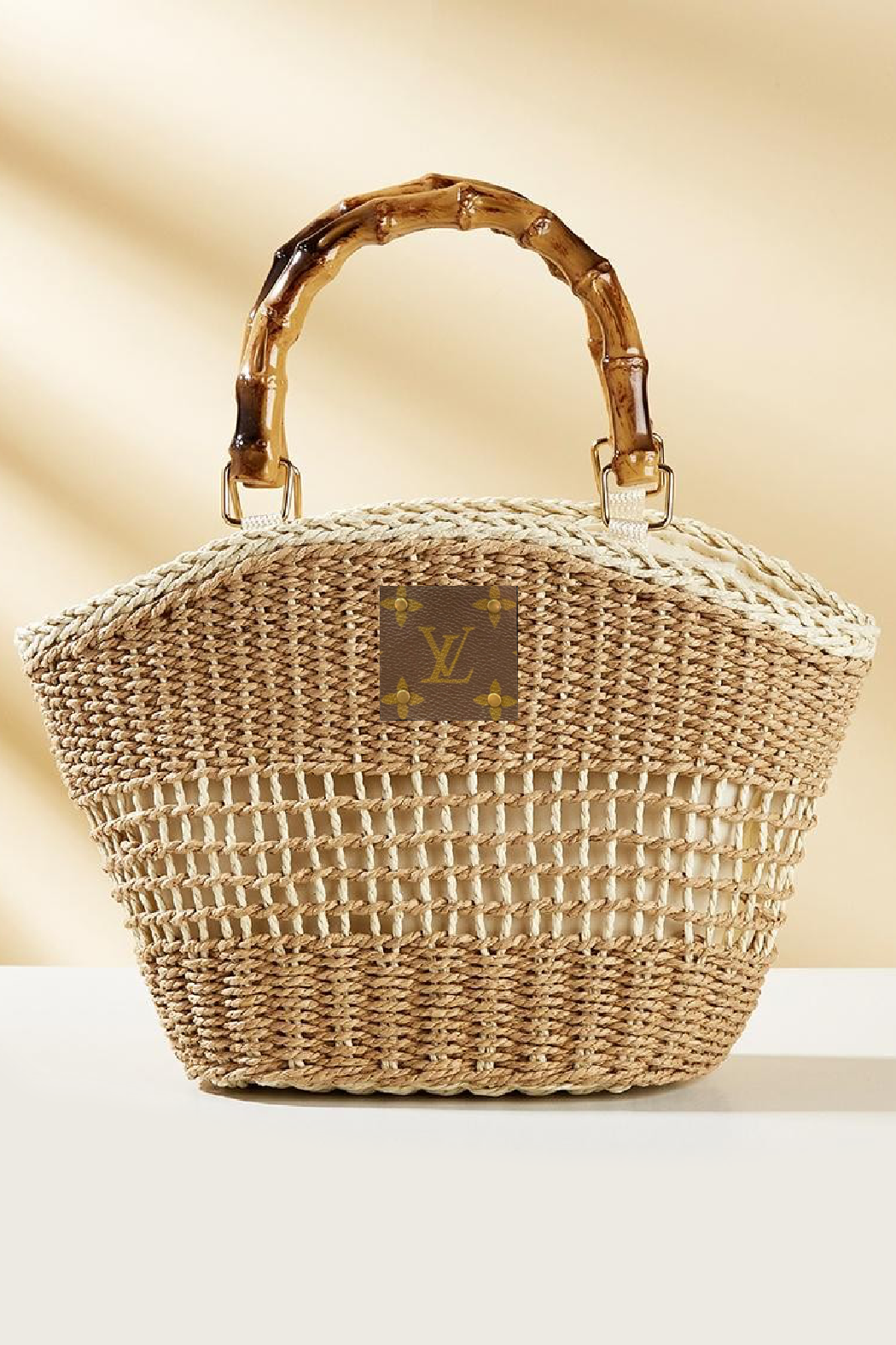 Upcycled Bamboo Handle Straw Bag