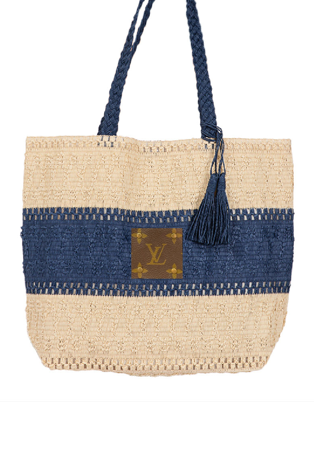 Upcycled Straw Color Block Tote