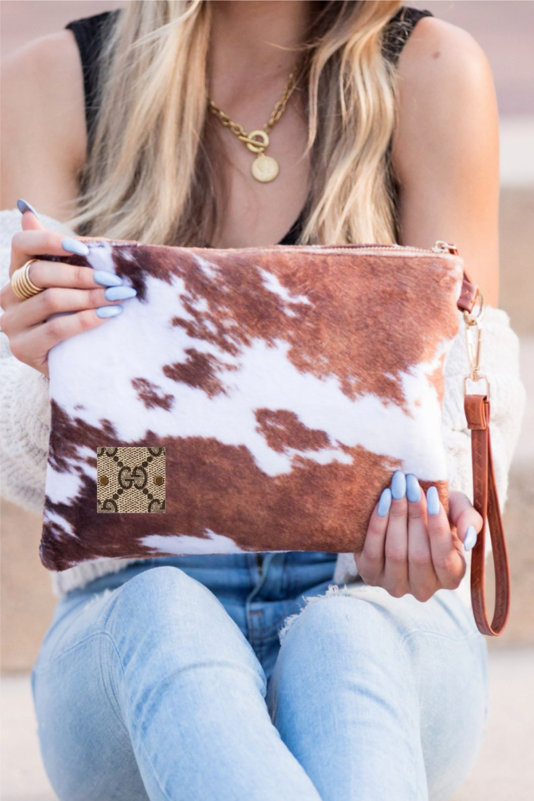 Upcycled Gucci Faux Fur Cow Pattern Wristlet