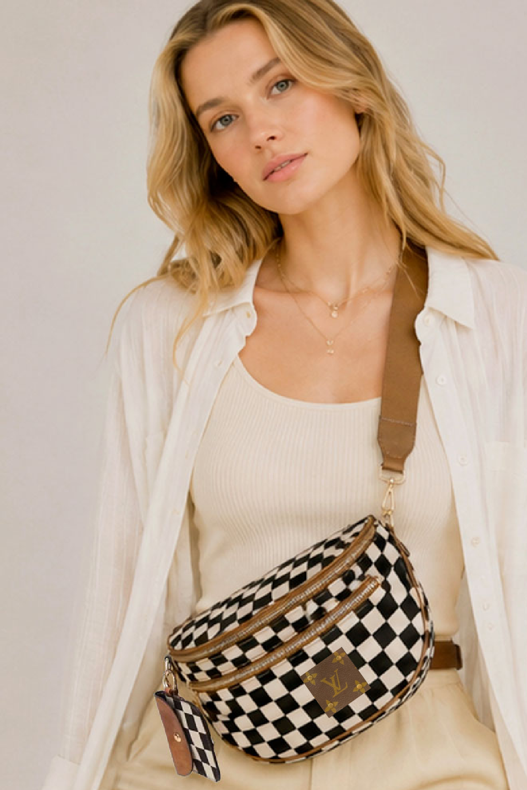 Upcycled Checker Sling Crossbody Bag