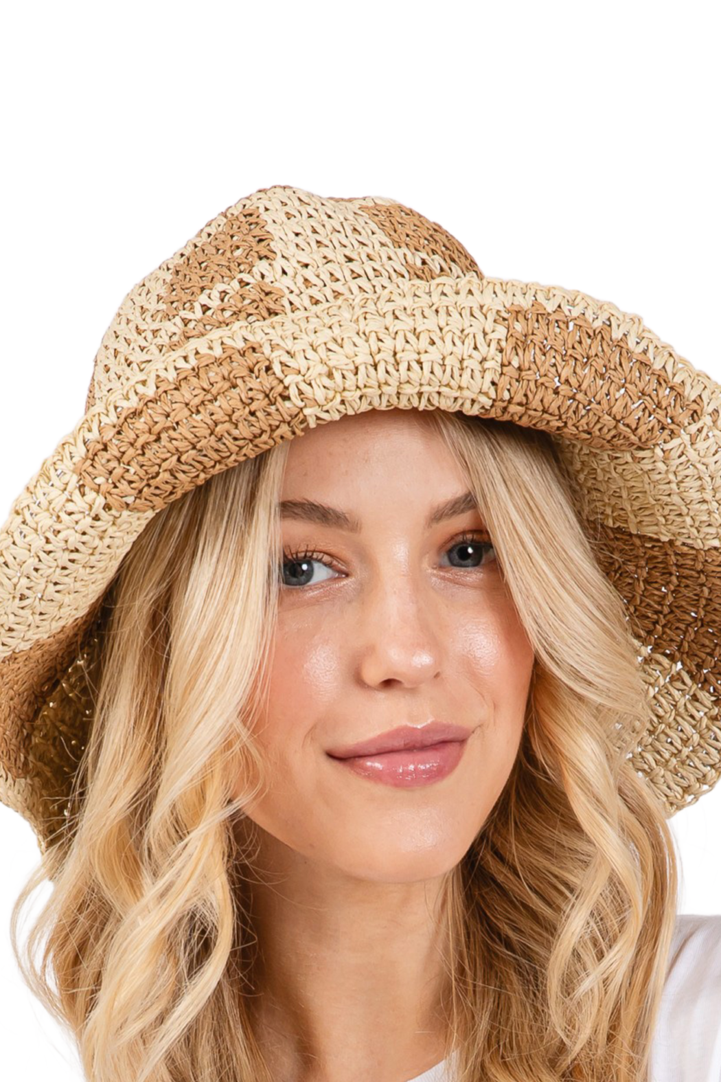 Upcycled Foldable Colorblock Straw Bucket Hat