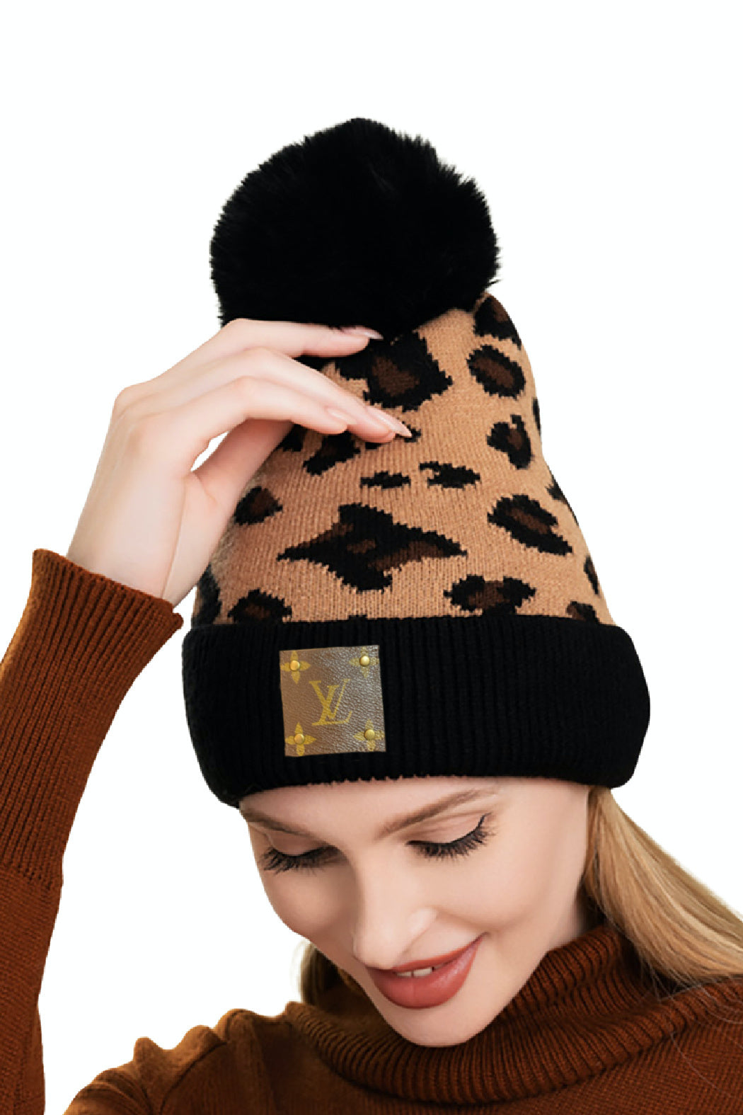 Upcycled Leopard Beanie