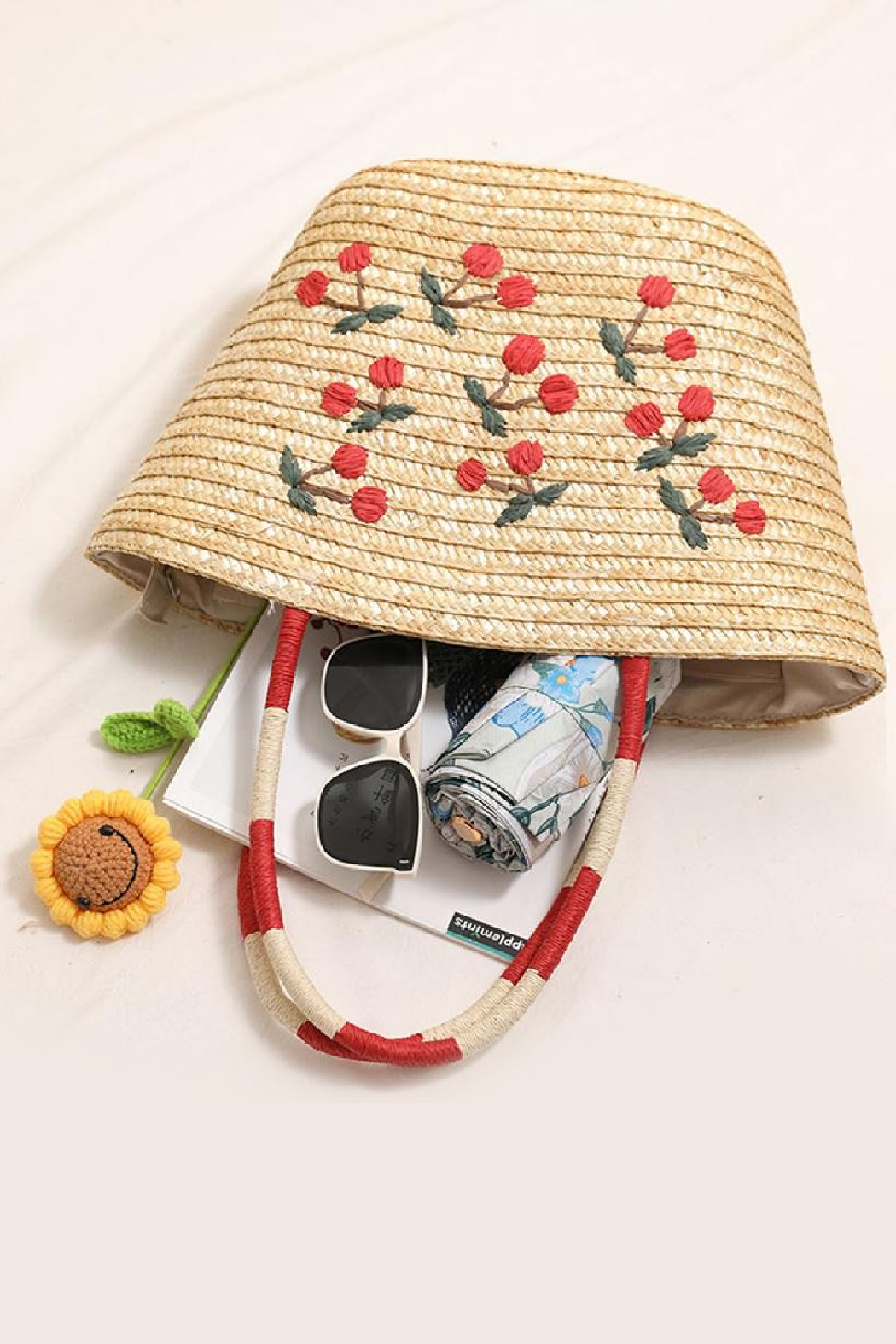 Vintage Look Straw Cherry Tote