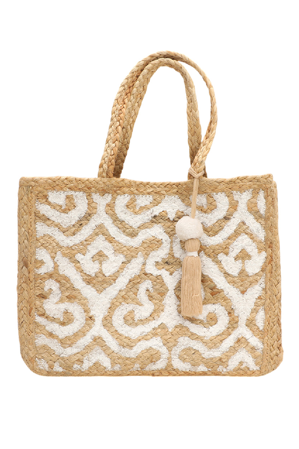 Damask Straw Tote Bag