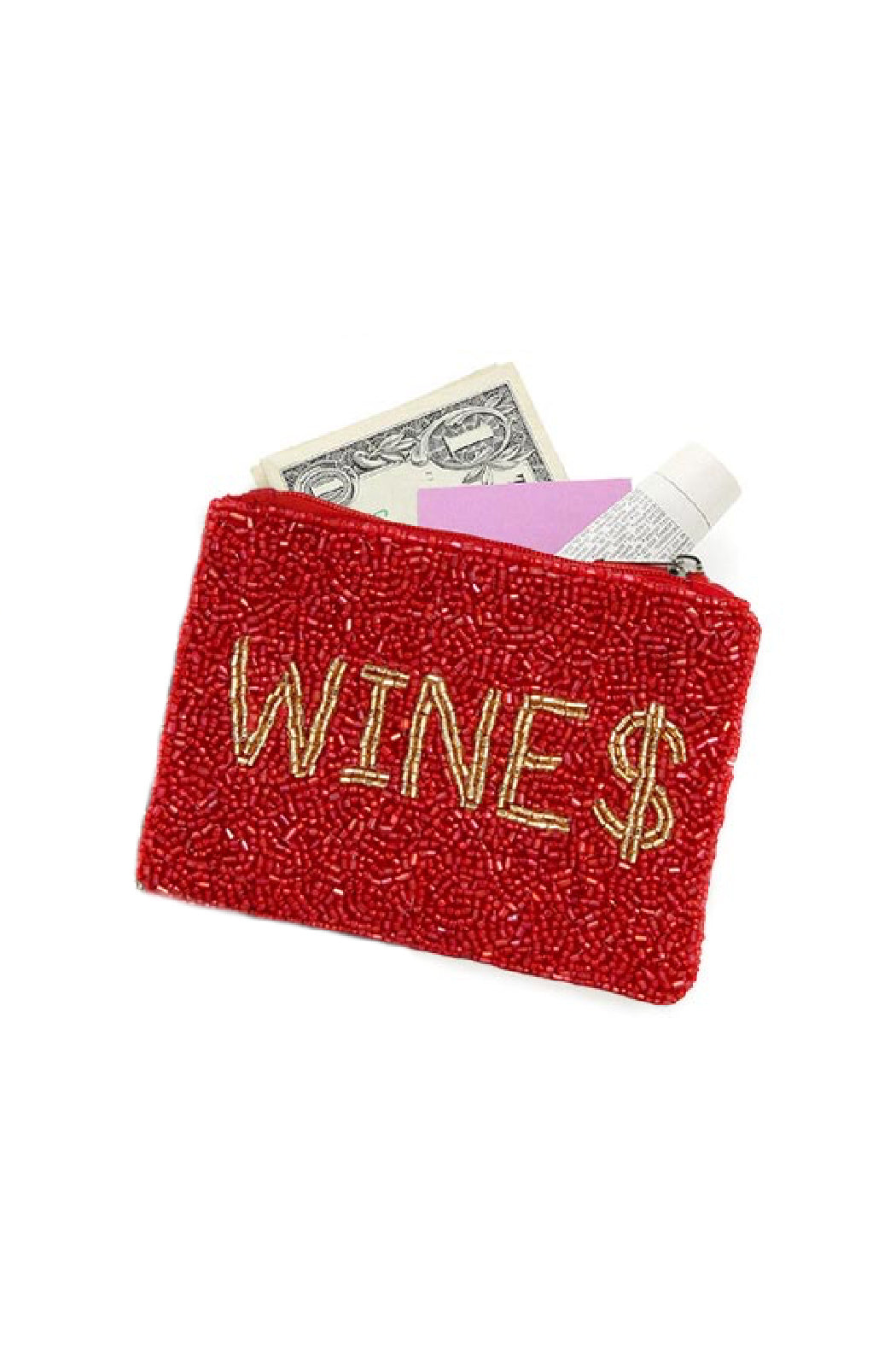 WINE $ Beaded Pouch