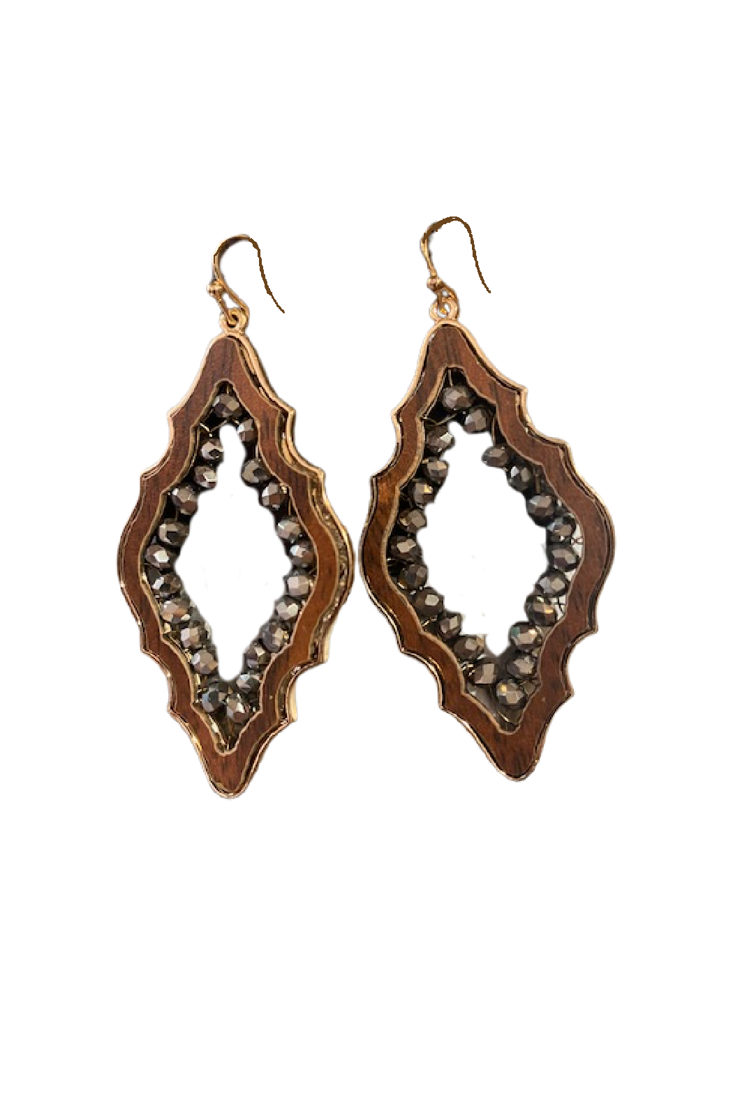 Marquis Wood and Crystal Earrings