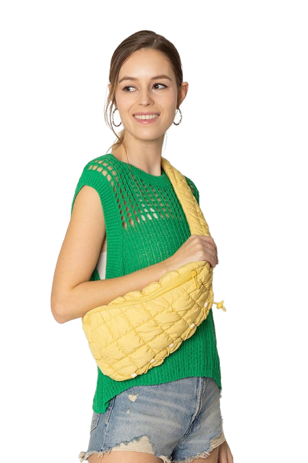 Quilted Puffer Drawstring Sling Bag