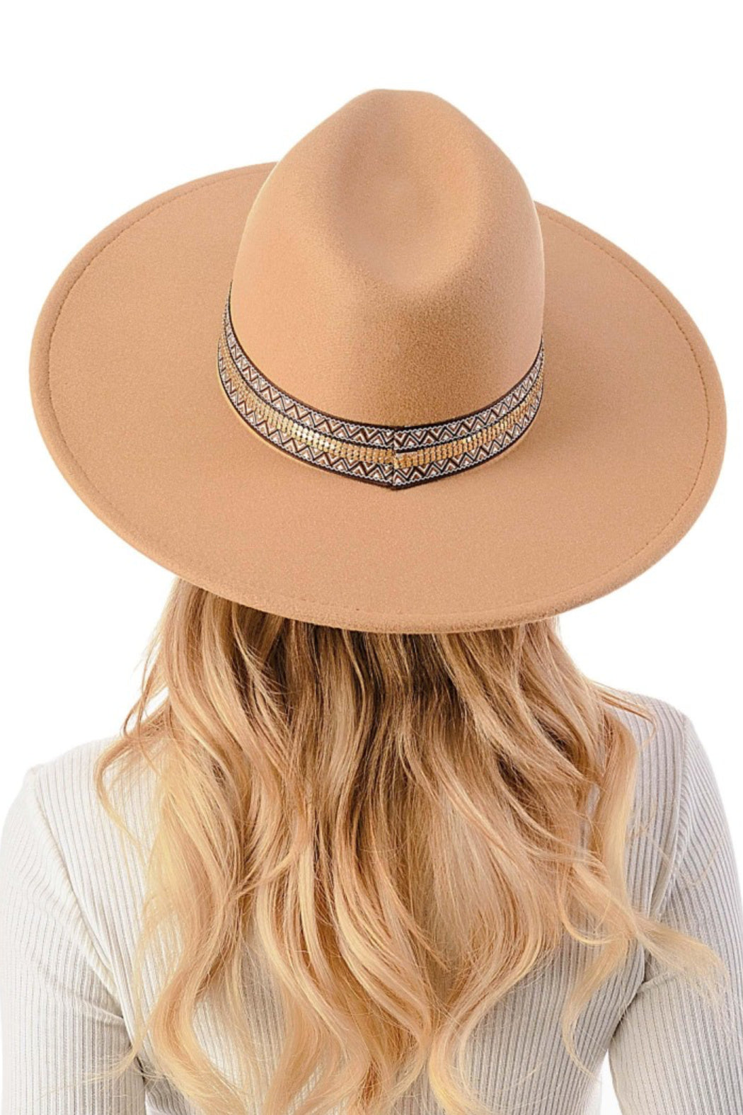 Aztec Pattern and Gold Band Wool Blend Fedora
