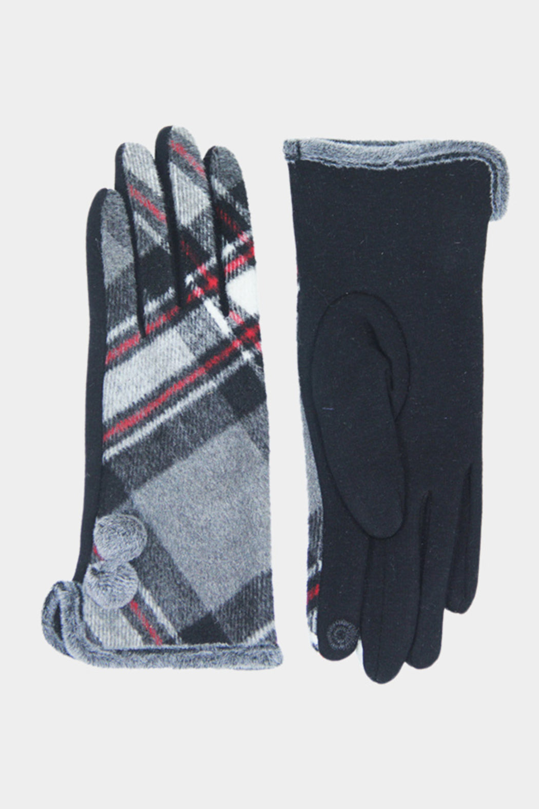 Plaid Pom Pom Smart Gloves - Embellish Your Life 