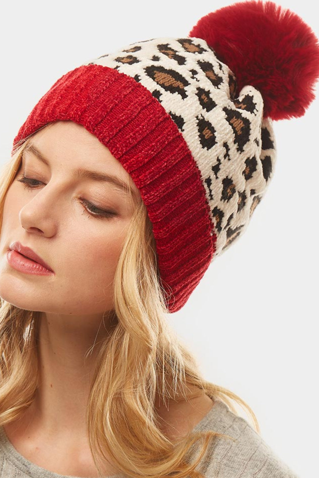 Leopard Pom Knit Beanie - Embellish Your Life 