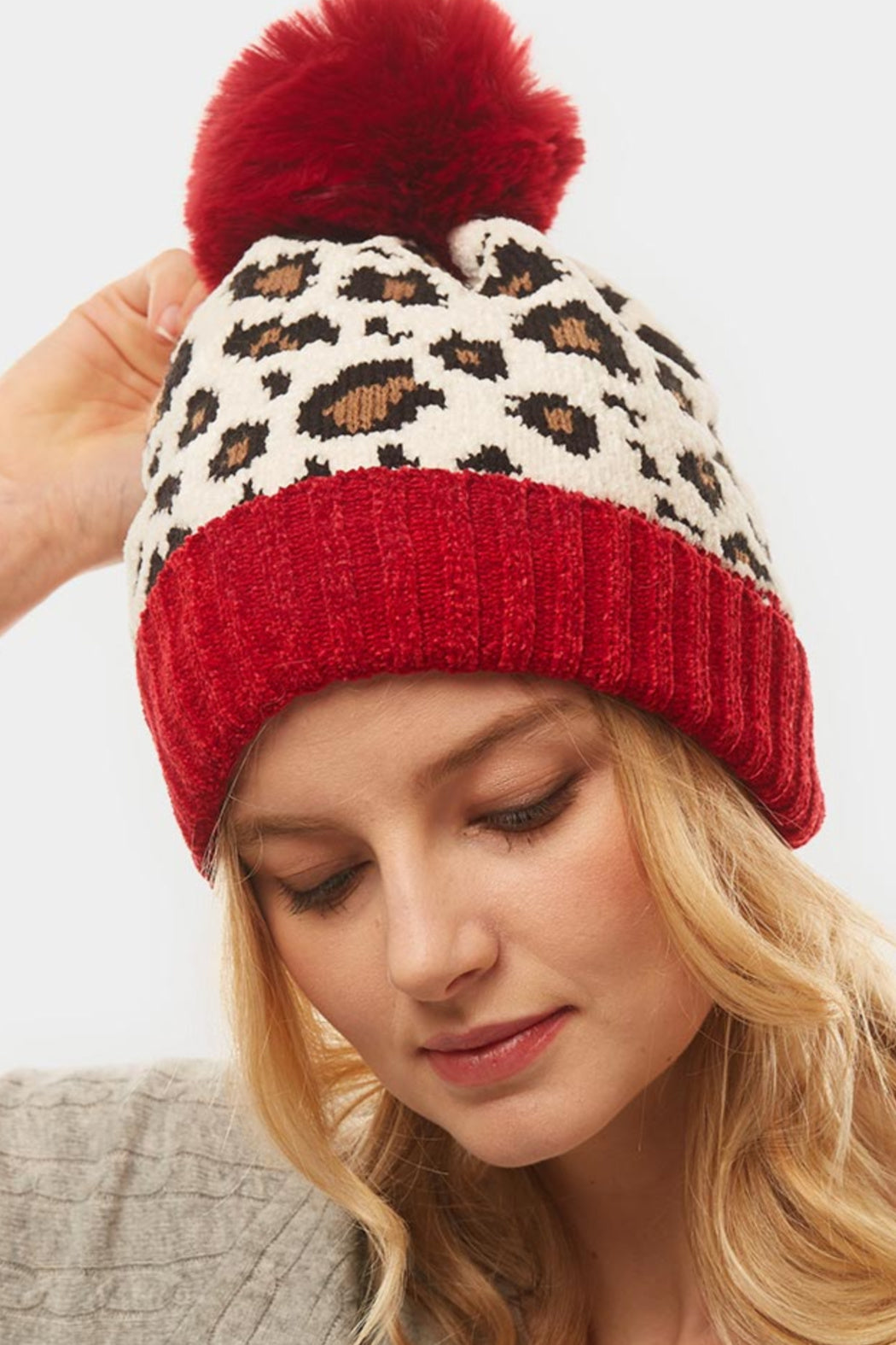 Leopard Pom Knit Beanie - Embellish Your Life 