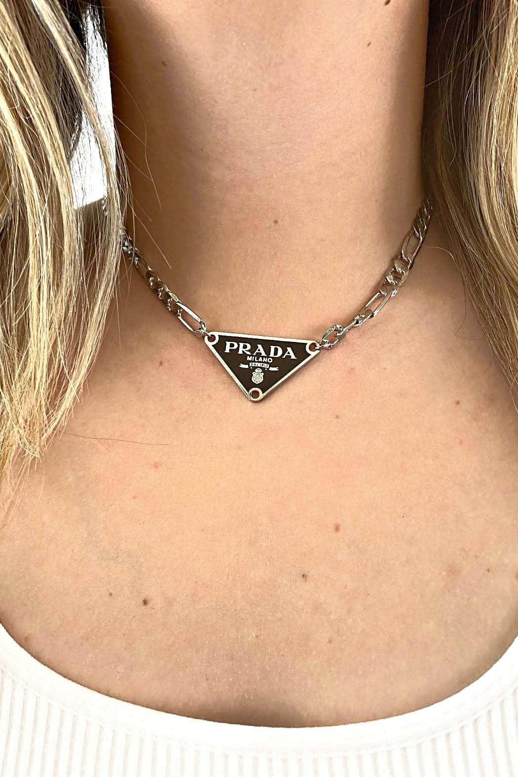 double triangle logo tag necklace | Prada | Eraldo.com