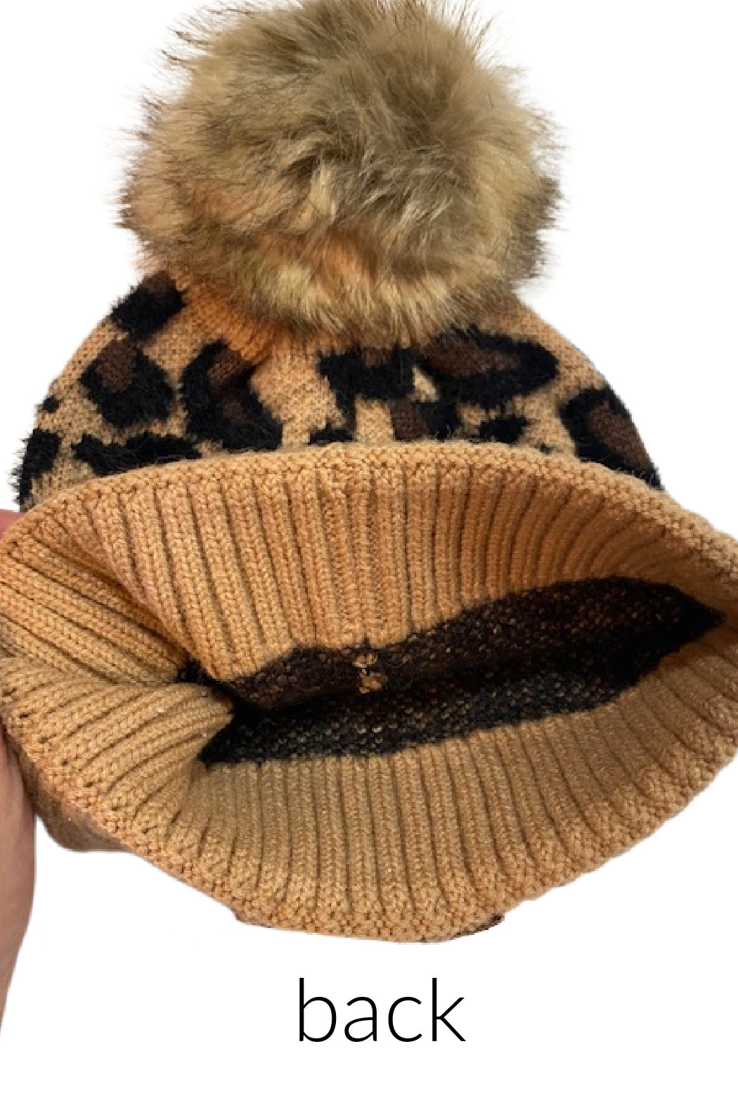 Upcycled Brown Leopard Pom Knit Beanie