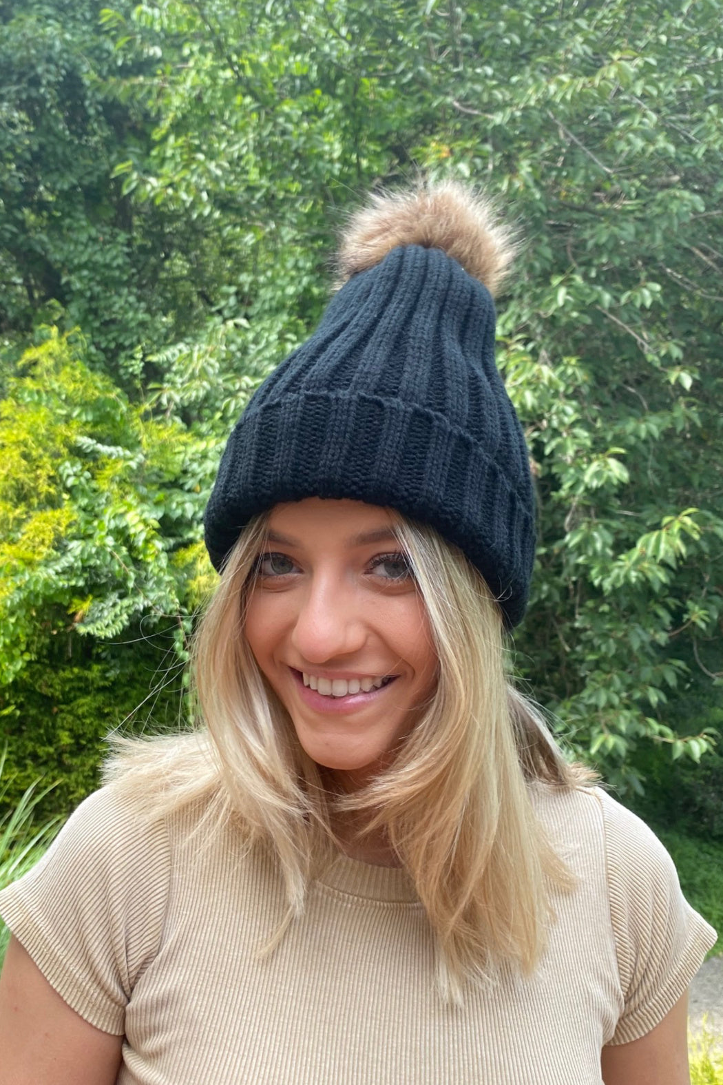 Faux Fur Pom Knit Beanie