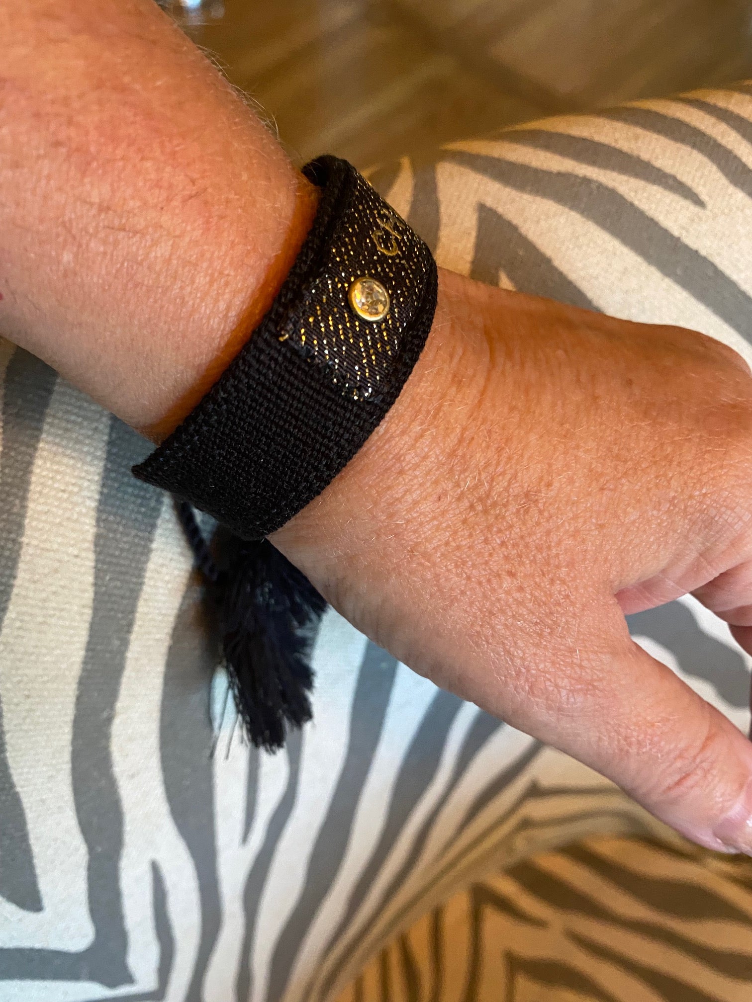 Black and Gold Chanel Ribbon Fabric Bracelet