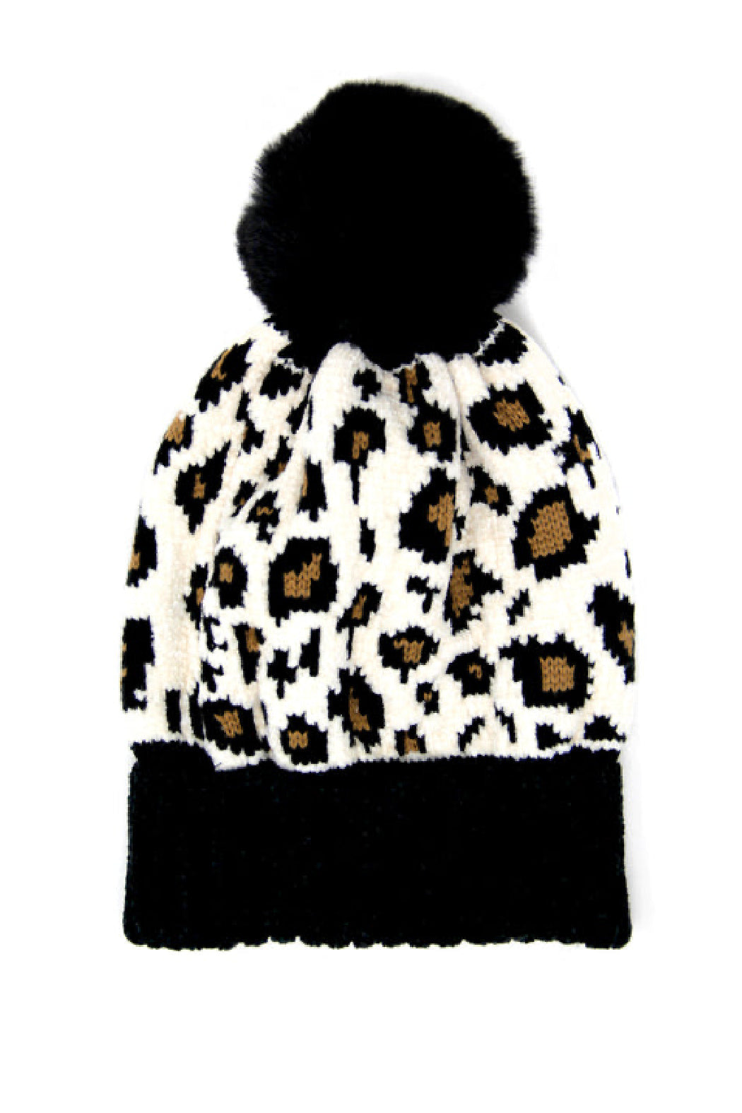Leopard Chenille Knit with Pom Beanie