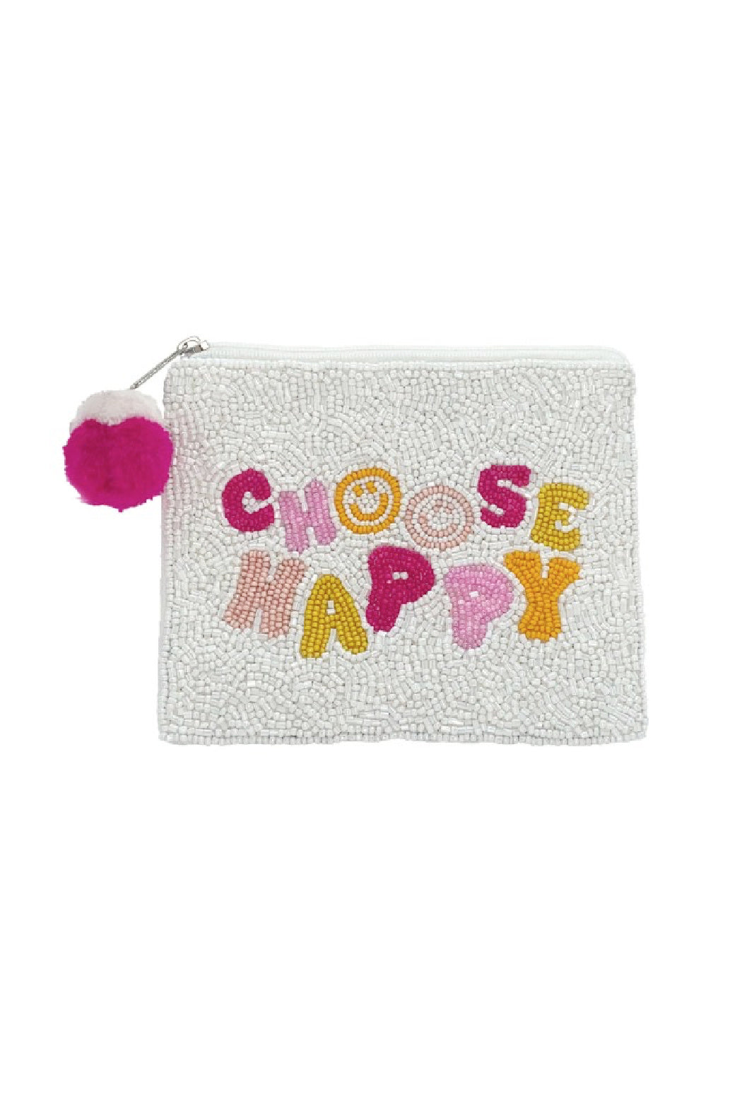 Choose Happy Beaded Pouch Bag