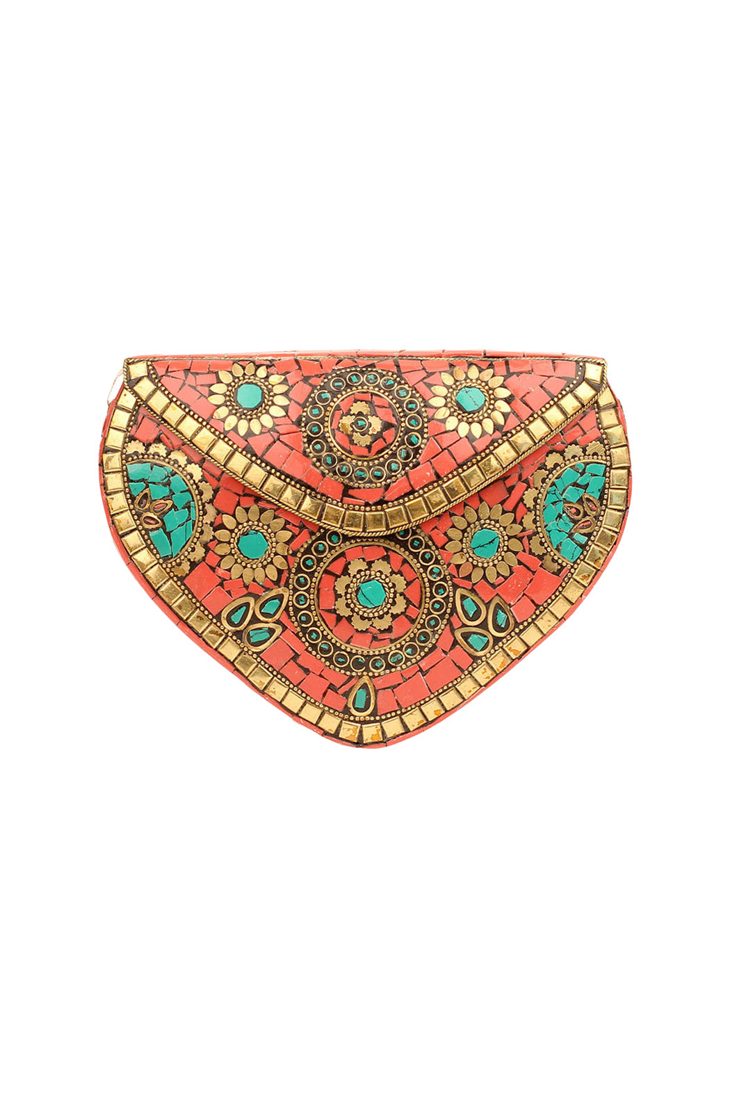 Decorative Mosaic and Metal Stone Clutch Crossbody Bag