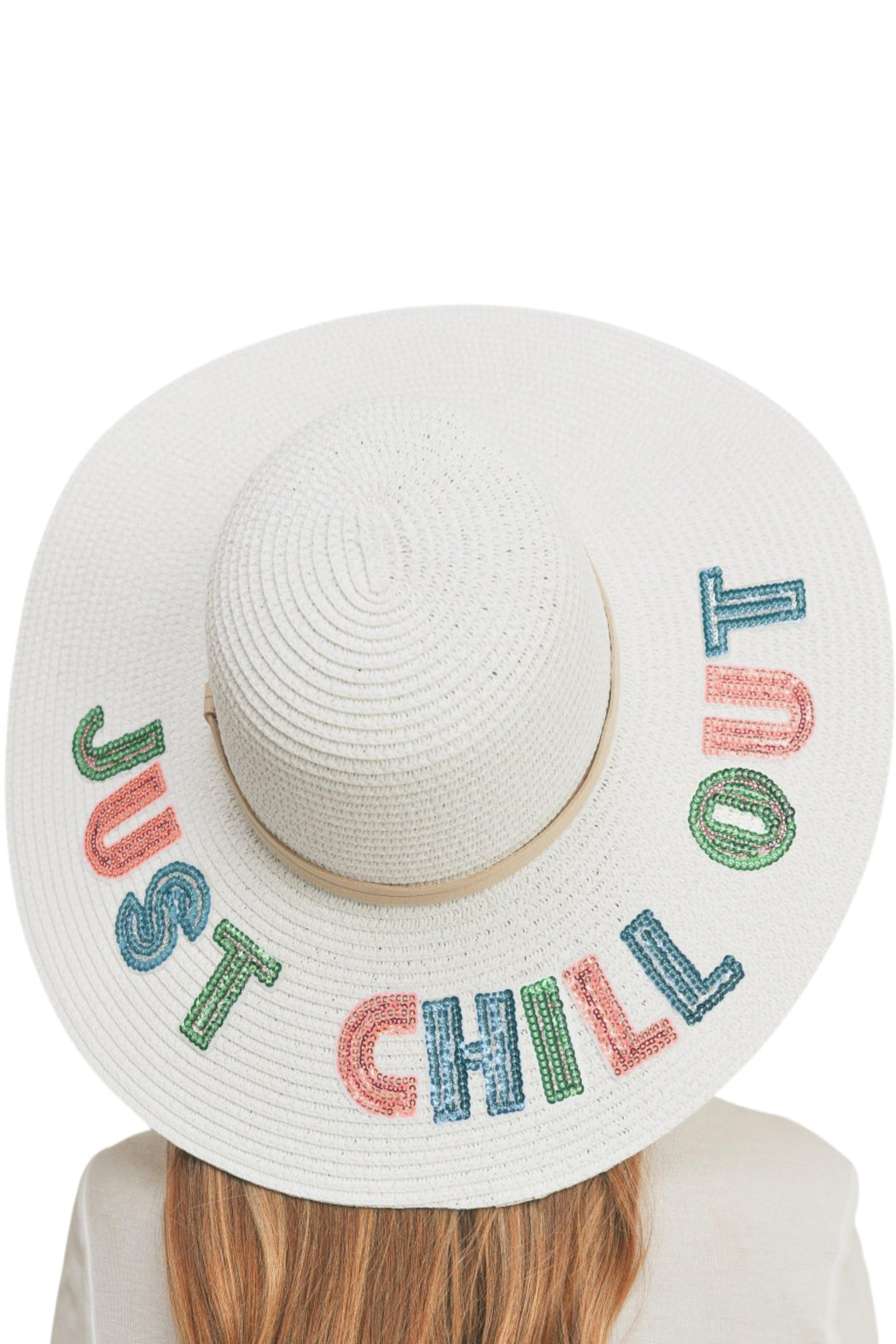 Straw Sequin Just Chill Out Sun Hat