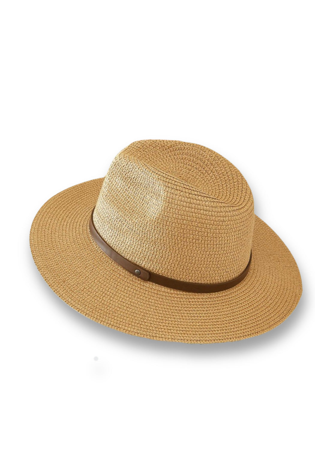 Vegan Brown Leather Straw Panama Hat