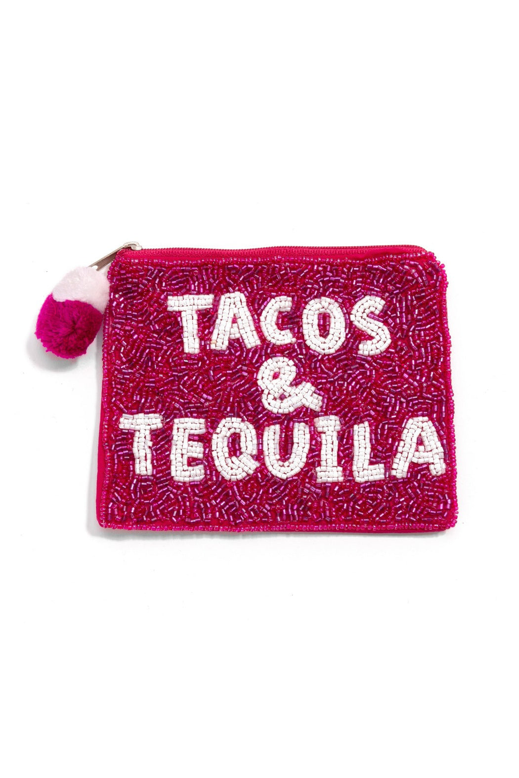 Tacos and Tequila Fuchsia Beaded Pouch Bag